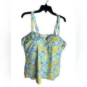 Lands' End Women Lemon Print Tankini Swim Top Size 22W Underwire
